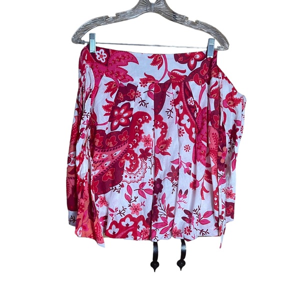 ZARA M cotton bubble hem sash tie mini skirt red pink - Picture 6 of 7